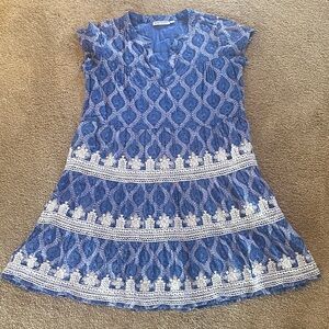 Roller Rabbit Pamela Embroidered Cotton Dress Blue White Size XS